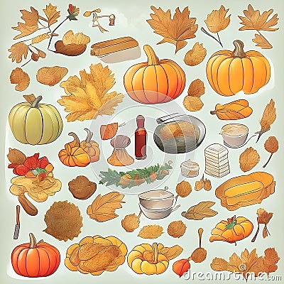 thanksgiving doodle elements and autmn elements Stock Photo