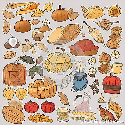 thanksgiving doodle elements Stock Photo