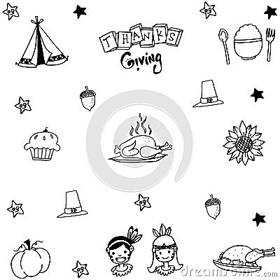 Thanksgiving doodle set with hand draw Vector Illustration