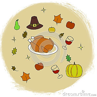 Thanksgiving drawing illustration on white background holiday family Cartoon Illustration
