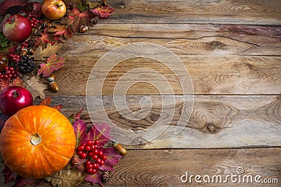 Thanksgiving or fall greeting background with orange pumpkins a Stock Photo