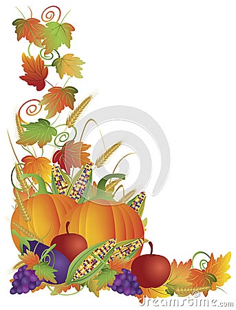 Thanksgiving Fall Harvest and Vines Border Vector Illustration