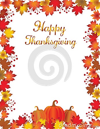 Thanksgiving fall leaves frame isolated on white background. Vector Illustration