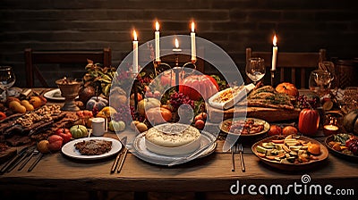 Thanksgiving Feast: A Culinary Symphony Under the Spotlight Stock Photo