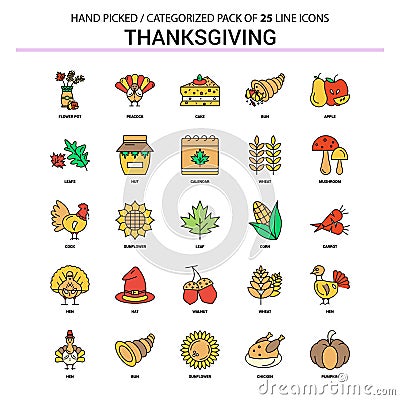 Thanksgiving Flat Line Icon Set - Business Concept Icons Design Vector Illustration