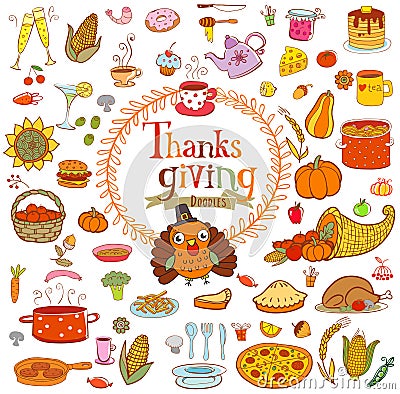 Thanksgiving food doodles Vector Illustration