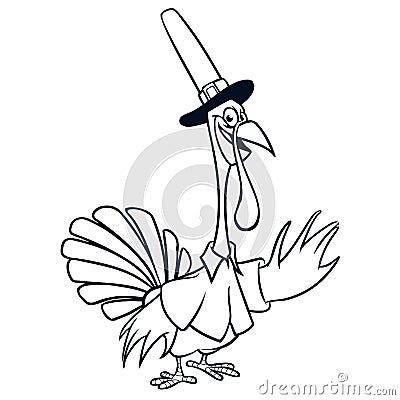 Thanksgiving funny cartoon outline. Vector cartoon turkey for coloring book Vector Illustration