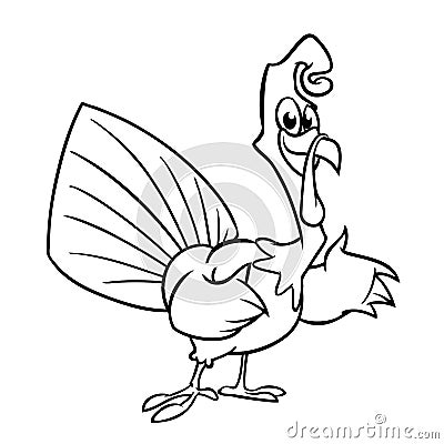 Thanksgiving funny cartoon outline. Vector cartoon turkey Vector Illustration