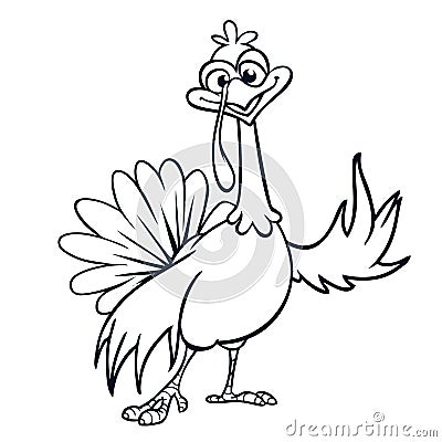 Thanksgiving funny cartoon outline. Vector cartoon turkey Vector Illustration