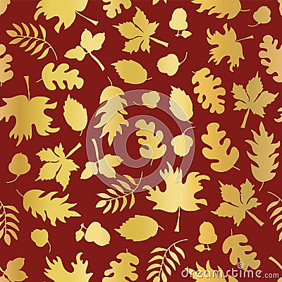 Thanksgiving Gold foil autumn leaf pattern tile Vector Illustration