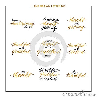 Thanksgiving gold lettering set Vector Illustration