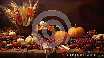 Thanksgiving and the Harvest Feast day, a day of giving thanks for the blessings of the harvest and of the preceding year. A table Stock Photo