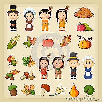 Thanksgiving Harvest icon set Vector Illustration