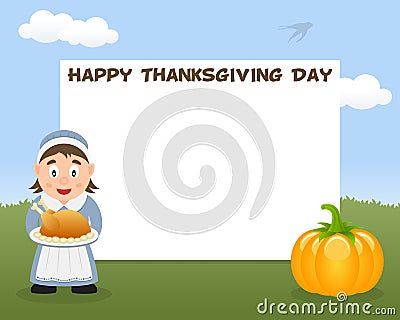 Thanksgiving Horizontal Frame Housewife Vector Illustration