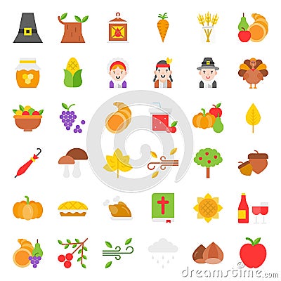 Thanksgiving icon big set, flat design Vector Illustration