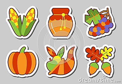 Thanksgiving icon sticker set isolated Vector Illustration