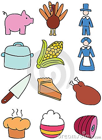 Thanksgiving Icons Vector Illustration