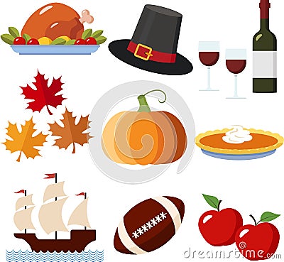 Thanksgiving Icons Vector Illustration