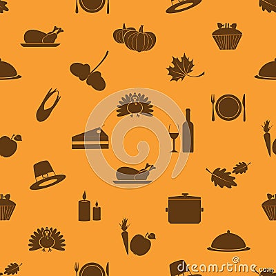 Thanksgiving icons set seamless autumn pattern Vector Illustration