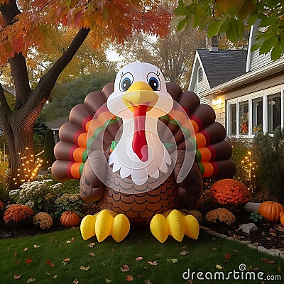 Thanksgiving inflatable turkey yard display, exterior home decor, seasonal decoration for thanksgiving day Stock Photo