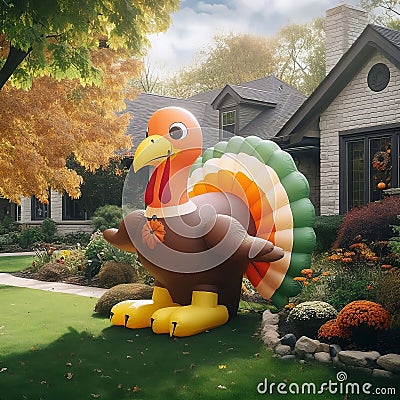 Thanksgiving inflatable turkey yard display, exterior home decor, seasonal decoration for thanksgiving Stock Photo