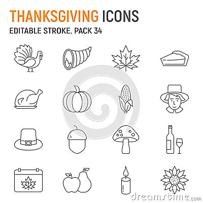 Thanksgiving line icon set Vector Illustration