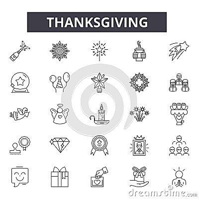 Thanksgiving line icons, signs, vector set, outline illustration concept Vector Illustration