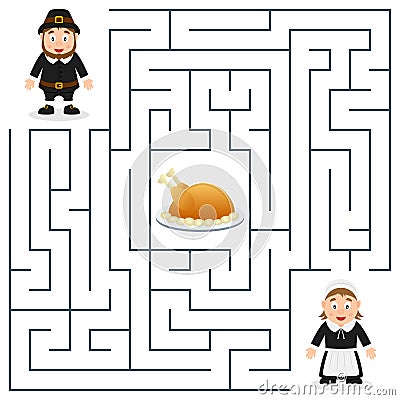 Thanksgiving Maze for Kids - Pilgrims Vector Illustration