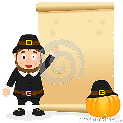 Thanksgiving Parchment with Pilgrim Boy Vector Illustration