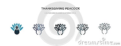 Thanksgiving peacock icon in different style vector illustration. two colored and black thanksgiving peacock vector icons designed Vector Illustration