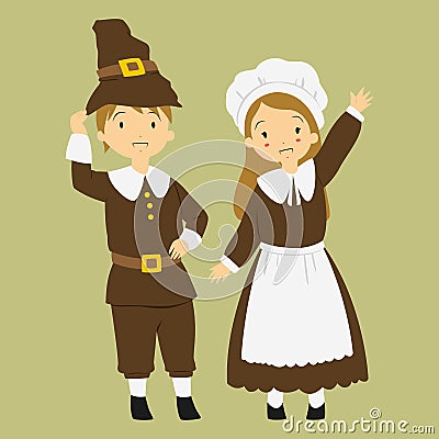 Thanksgiving Pilgrim Couple Vector Illustration