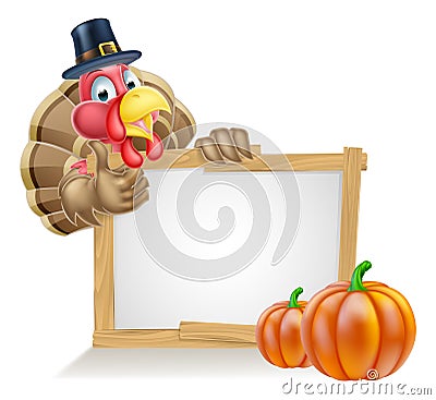 Thanksgiving Pilgrim Hat Turkey Pumpkin Sign Vector Illustration