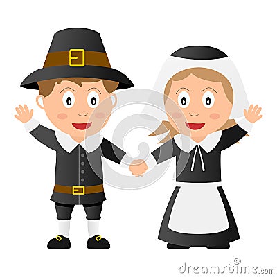 Thanksgiving Pilgrim Kids Vector Illustration