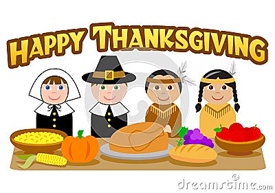 Thanksgiving Pilgrims and Indians/eps Vector Illustration