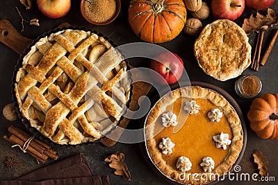 Thanksgiving pumpkin and apple pies Stock Photo
