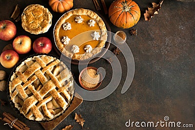 Thanksgiving pumpkin and apple pies Stock Photo