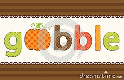 Thanksgiving retro applique of fabric gingham letters and cute pumpkin in autumn colors Vector Illustration