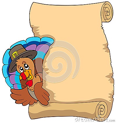 Thanksgiving scroll with turkey 1 Vector Illustration