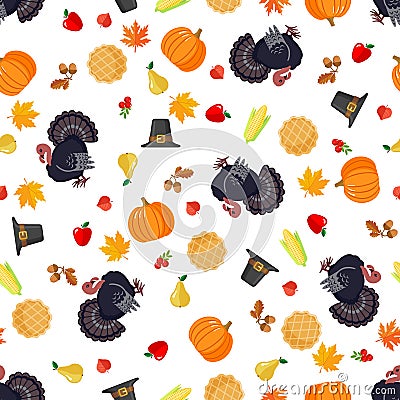 Thanksgiving seamless pattern in flat style. Vector Illustration