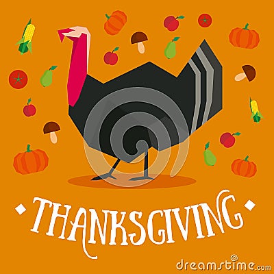 Thanksgiving square postcard with turkey Vector Illustration