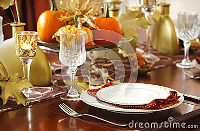 Thanksgiving table setting Stock Photo