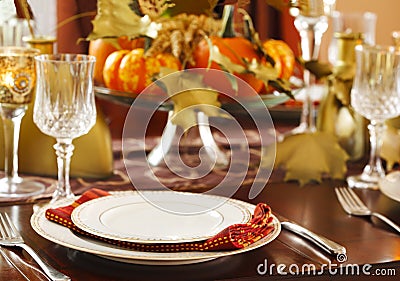 Thanksgiving table setting Stock Photo
