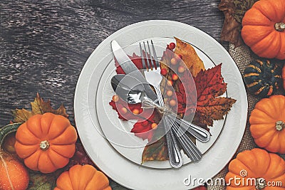 Thanksgiving Table Setting Stock Photo