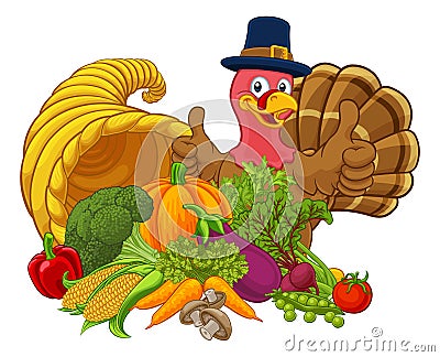 Thanksgiving Turkey Cornucopia Horn of Plenty Vector Illustration