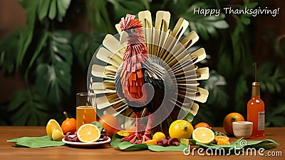 Thanksgiving Turkey Dinner in Paper Origami Style Stock Photo