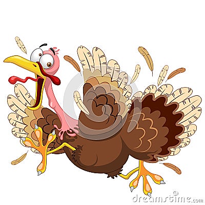 Thanksgiving Turkey Funny Scared and Running Cartoon Character Vector Illustration Vector Illustration