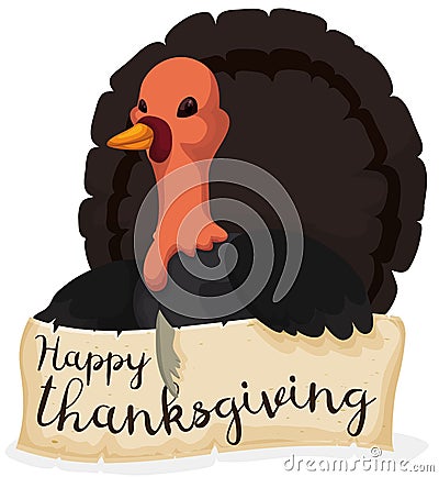 Thanksgiving Turkey holding a Greeting Scroll, Vector Illustration Vector Illustration