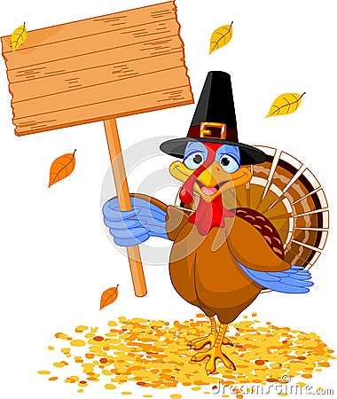 Thanksgiving turkey holding sign Vector Illustration