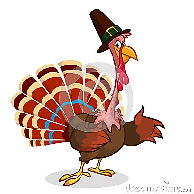 Thanksgiving turkey mascot waving. Vector character isolated on white background. Vector Illustration