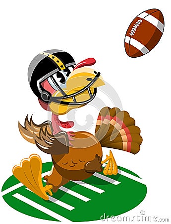 Thanksgiving Turkey Playing American Football Vector Illustration